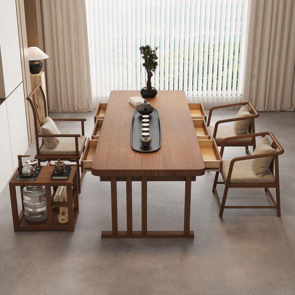 实木茶桌茶台带抽屉新中式禅意家用客厅茶几国学桌大板茶道桌组合