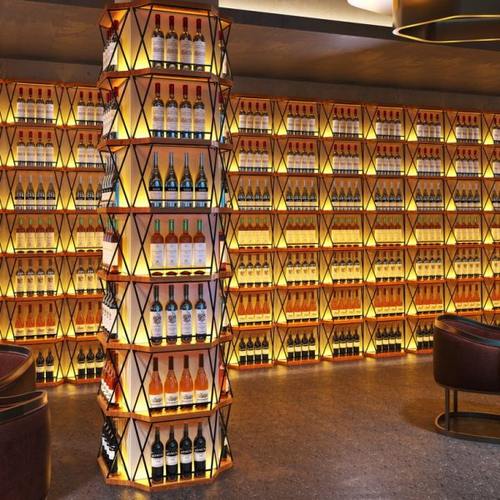 工业风铁艺发光酒庄超市啤酒红酒柜装饰柱子酒架餐厅酒吧展示架