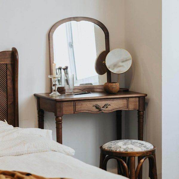 物应安雅梳妆台黑胡桃木实木卧室收纳小户型简约复古化妆桌化妆台,住宅家具,梳妆台/桌,淘宝优惠券,粉丝福利购,淘宝优惠卷