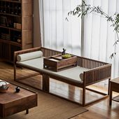 新中式 简约实木样板房罗汉榻 黑胡桃木实木罗汉床禅意现代中式