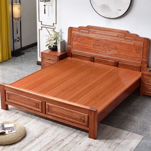 全菠萝格木全实木床1.8米主卧双人床菠萝格木床中式仿古1.5红木婚