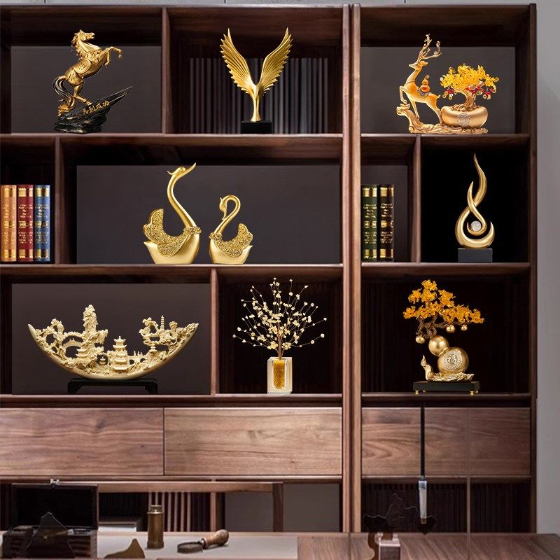 新中式老板办公室摆件轻奢高档领导高端大气O桌面书柜装饰品工艺