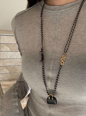 简约百搭双层虎眼石项链小众高级手工天然石可调节百搭长款毛衣链