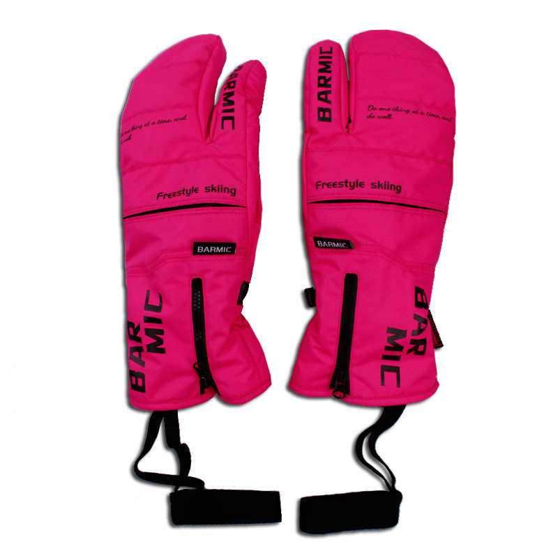 冬季男女情侣单板防风防水防寒三指手套保暖内五指可触屏滑雪手套