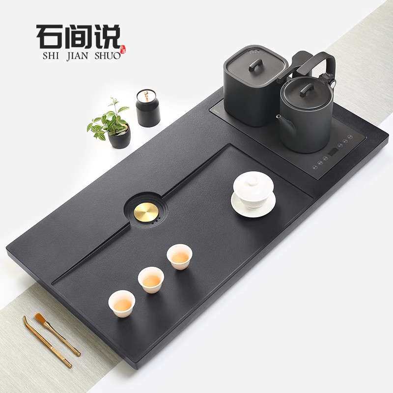 乌金石茶盘套装全自动烧水一体石头茶台整块天然2024新款茶具家用