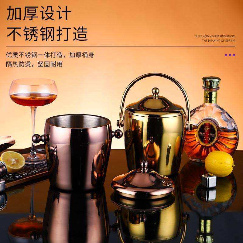 加厚不锈钢冰桶双层香槟桶红酒冰镇啤酒冰块桶ktv酒吧商用带盖子