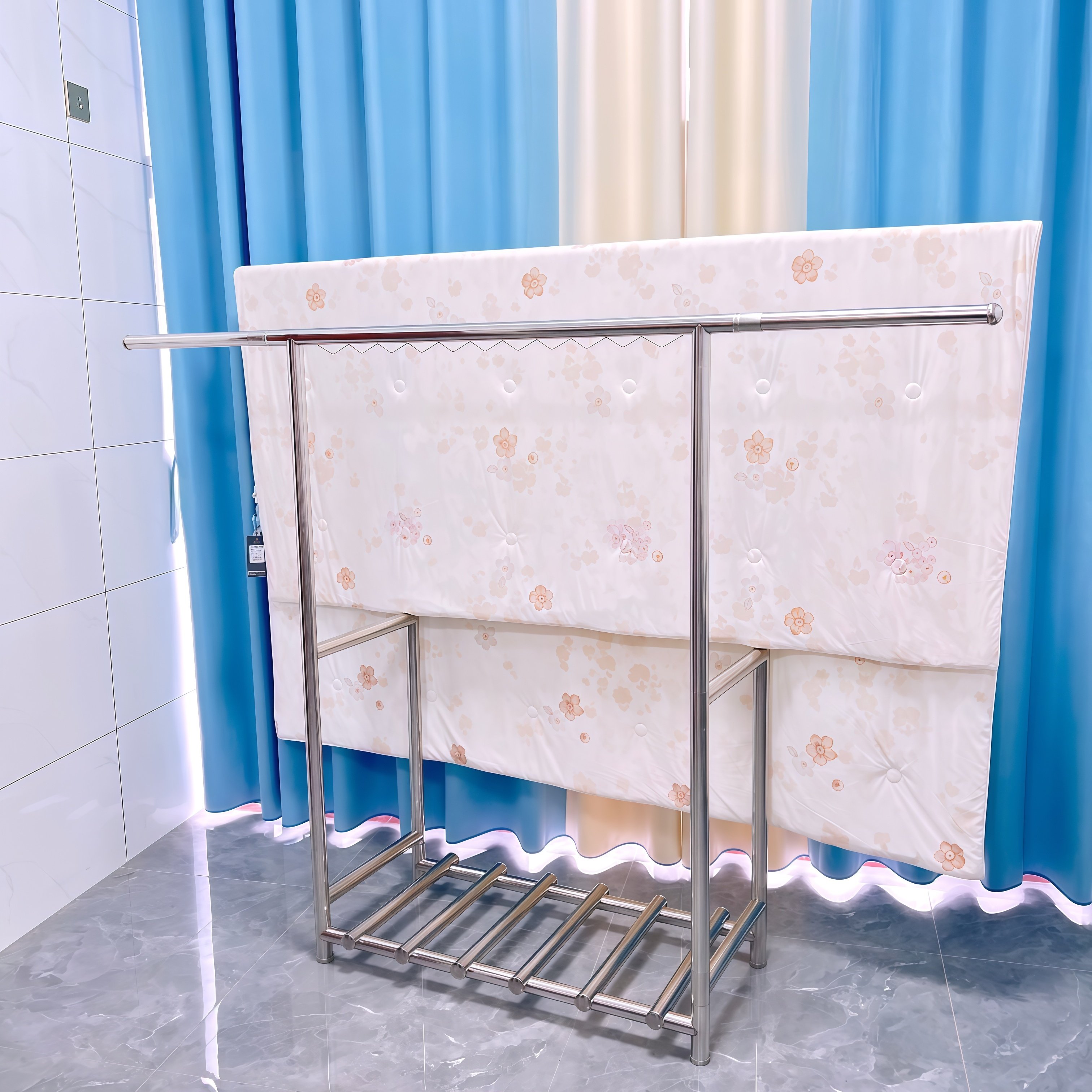 不锈钢特厚挂晒衣架落地阳台晾被室外卧室伸缩双杆折叠晾衣架落地