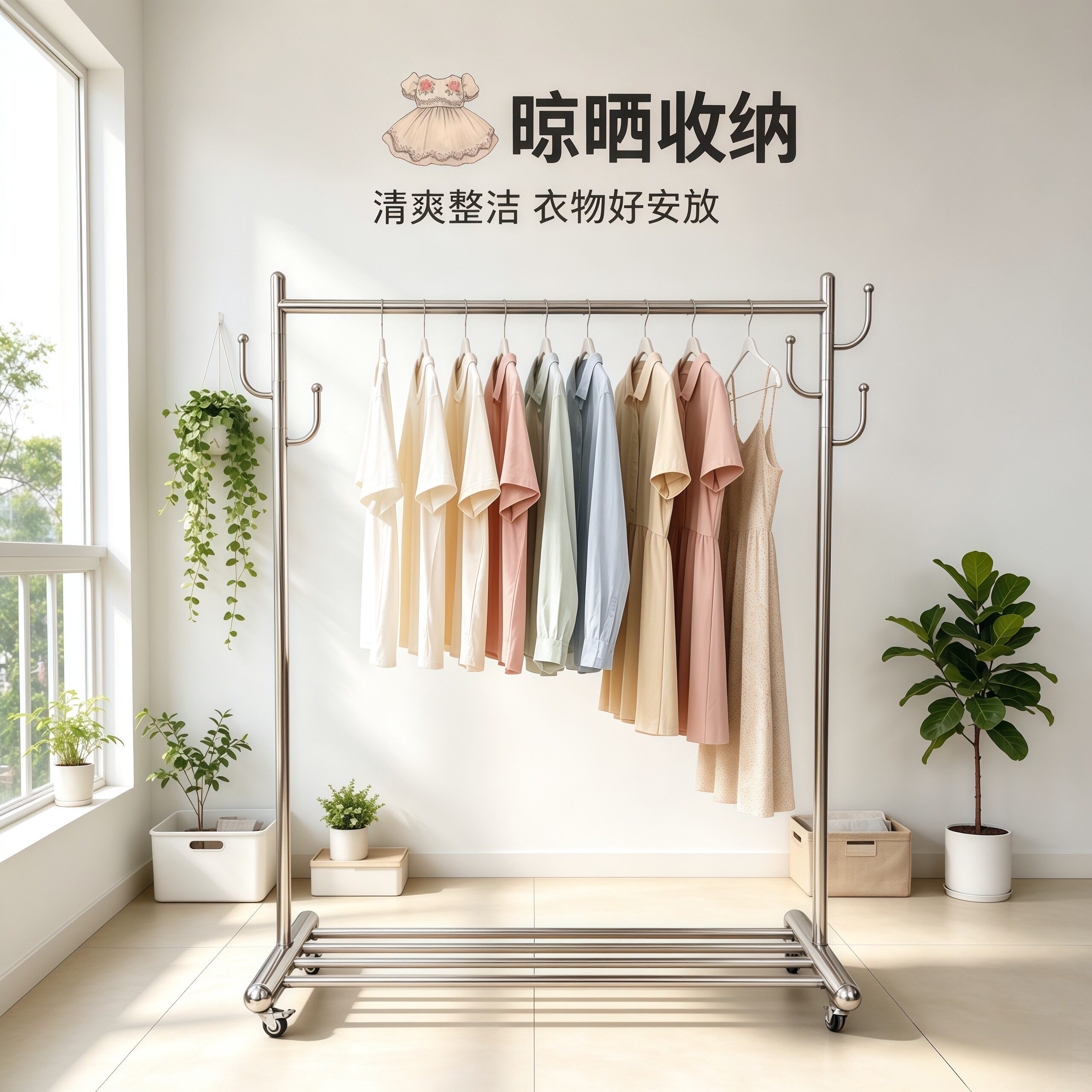 服装店35管不锈钢满焊落地挂衣架