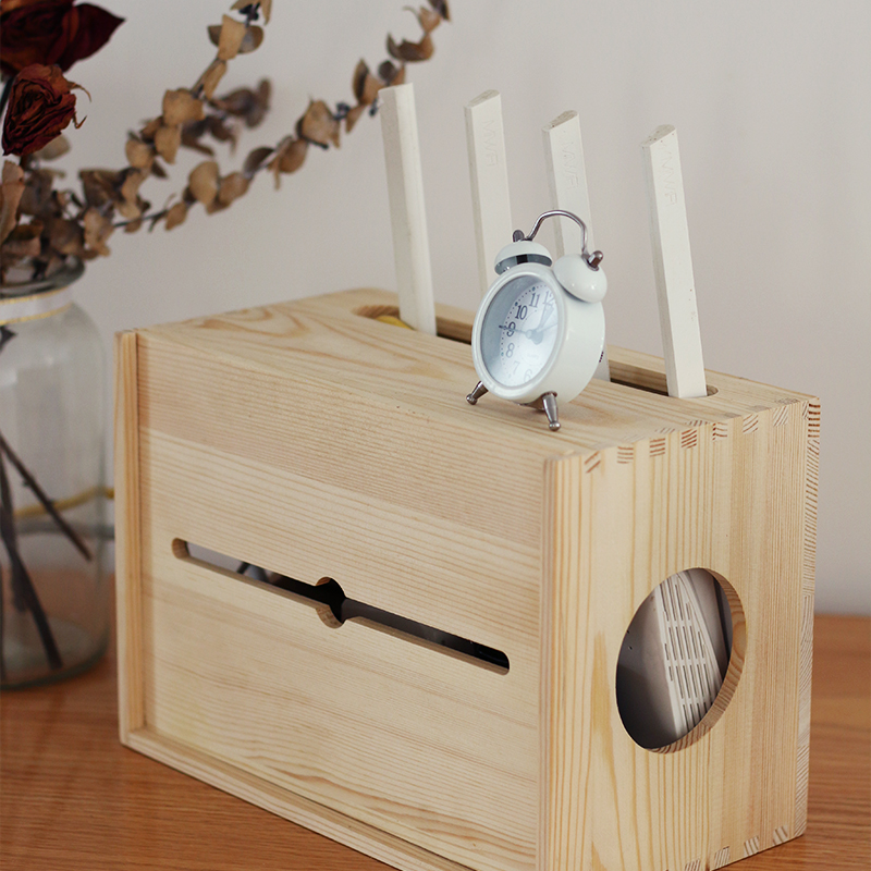 电线插座收纳盒插排理线盒电源实木桌面插线板M箱wifi路由器集线