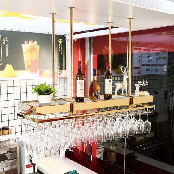 轻奢不锈钢红酒架吧台吊架红酒杯架挂架酒架置物架悬挂酒杯架定制