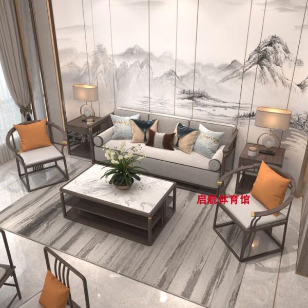 新中式茶楼包间沙发轻奢简约酒店大堂会所售楼处办公室沙发茶几