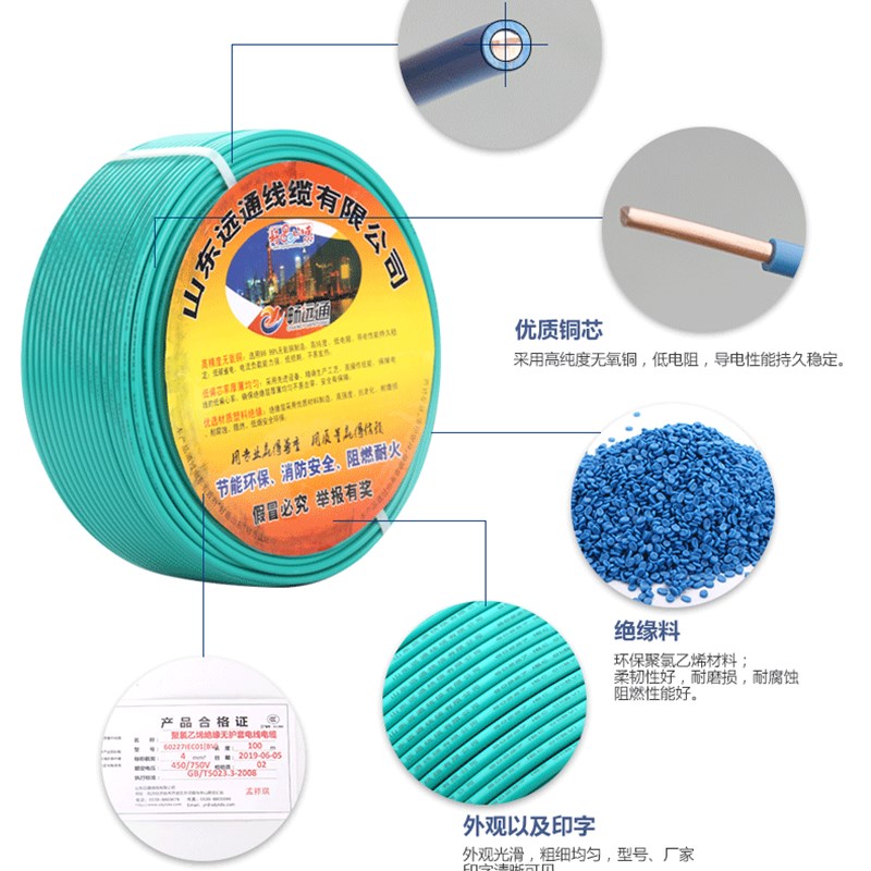 国标纯铜bv2.5mm铜芯电线 1.5/4平方毫米家装电线单心硬铜线100米