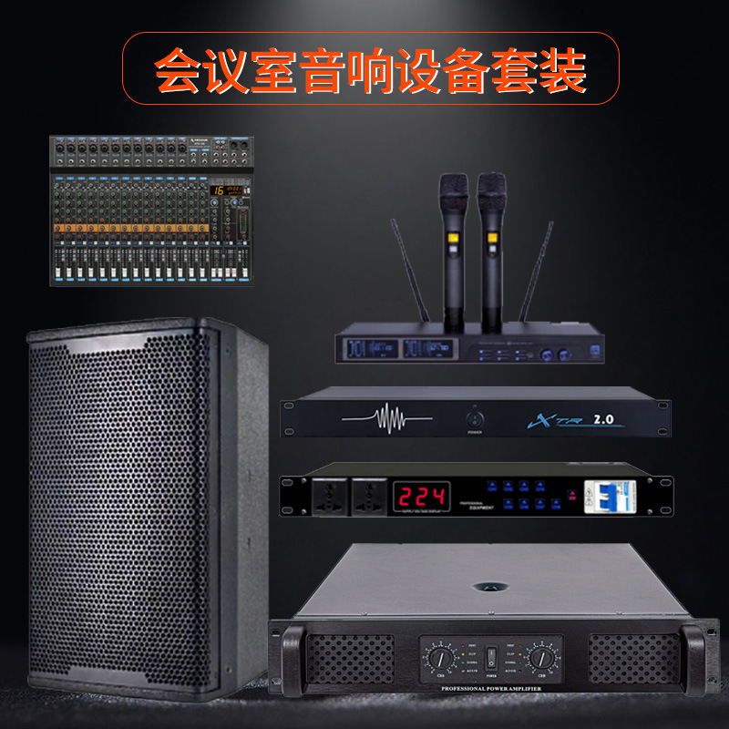 12寸会议室多功能厅音响套装含6样音箱功放调音台话筒反馈时序器