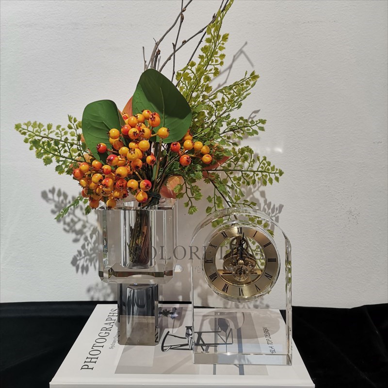现代轻奢简约fK9水晶时钟装饰品样板间书房卧室床头柜水晶花器摆