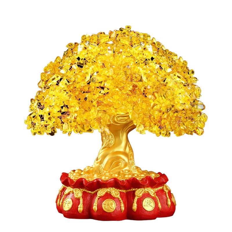 黄水发财招财树摆件酒柜装Mu1262晶客厅电饰视树柜摇钱树开业家居
