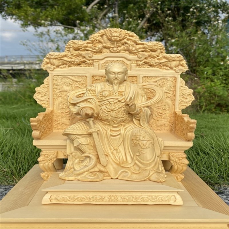 桧木精雕真武大帝尊神玄天大帝佑圣真君摆件家居装饰品.红木工艺