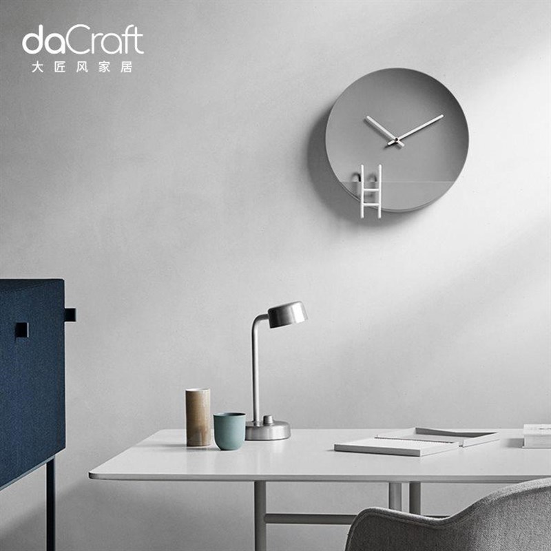 大匠风 北d欧水泥静音挂墙时钟客厅圆形极简壁饰房间卧室石膏挂表