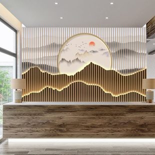 饰茶室壁纸 新中式 风格 屏风装 修墙纸3d禅意水墨山水采耳馆背景墙装