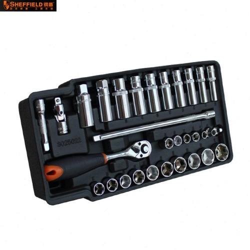 钢盾S025022 公制汽修机修31件 10mm快速棘轮扳手加长杆套筒组套