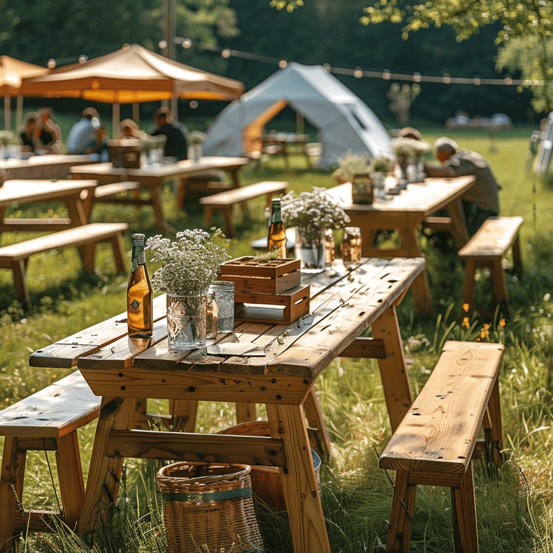 北欧全实木餐桌椅组合户外露天咖啡厅酒吧西O餐厅宴会原木长桌长