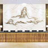 新中式 假山装 饰挂件客厅背景墙面壁挂酒店大厅金属不锈钢玄关墙饰