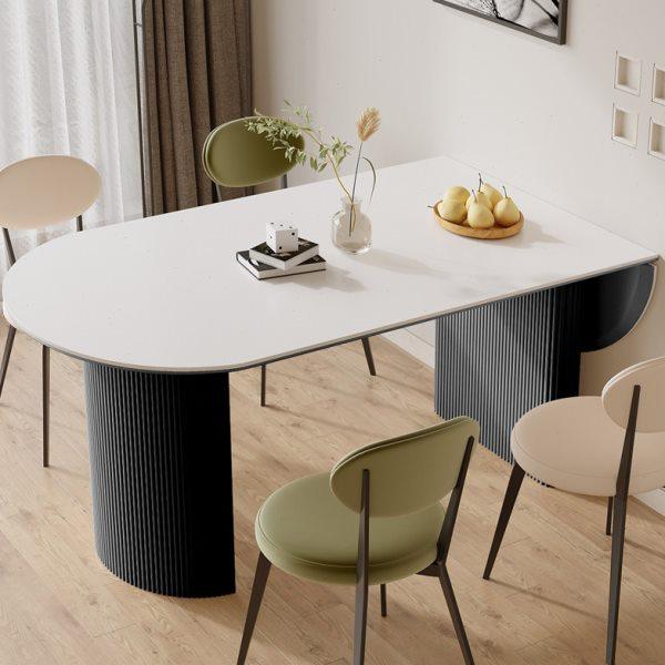 餐桌可折叠小户型现代简约家用法式奶油风半椭圆形实木岛台岩板饭,住宅家具,岩板餐桌,淘宝优惠券,粉丝福利购,淘宝优惠卷
