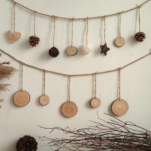 木片松果藤球挂饰墙面装饰民宿客栈幼儿园创意壁挂森系干花挂件