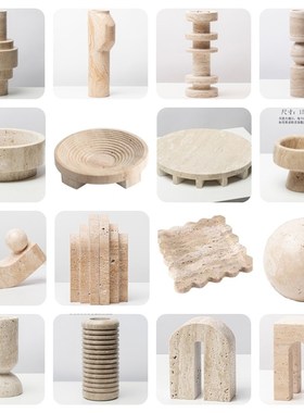 创意黄洞石托盘烛台几何摆件软装样板房客厅茶几电U视柜餐家居饰