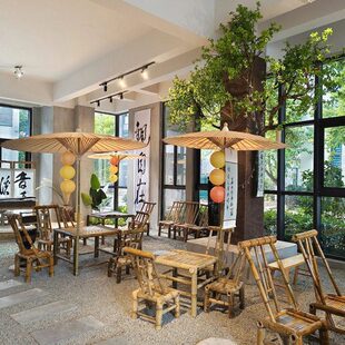 蘑菇小匠网红茶馆竹桌椅禅意复古风户外竹桌子老式手工编织竹椅子