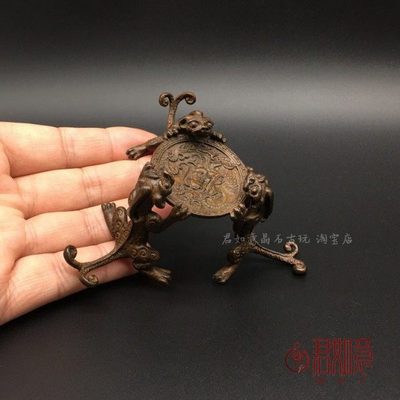 铜茶道壶座杯座盖置仿古三龙盖置铜雕座铜器茶具摆件铜雕铜香台