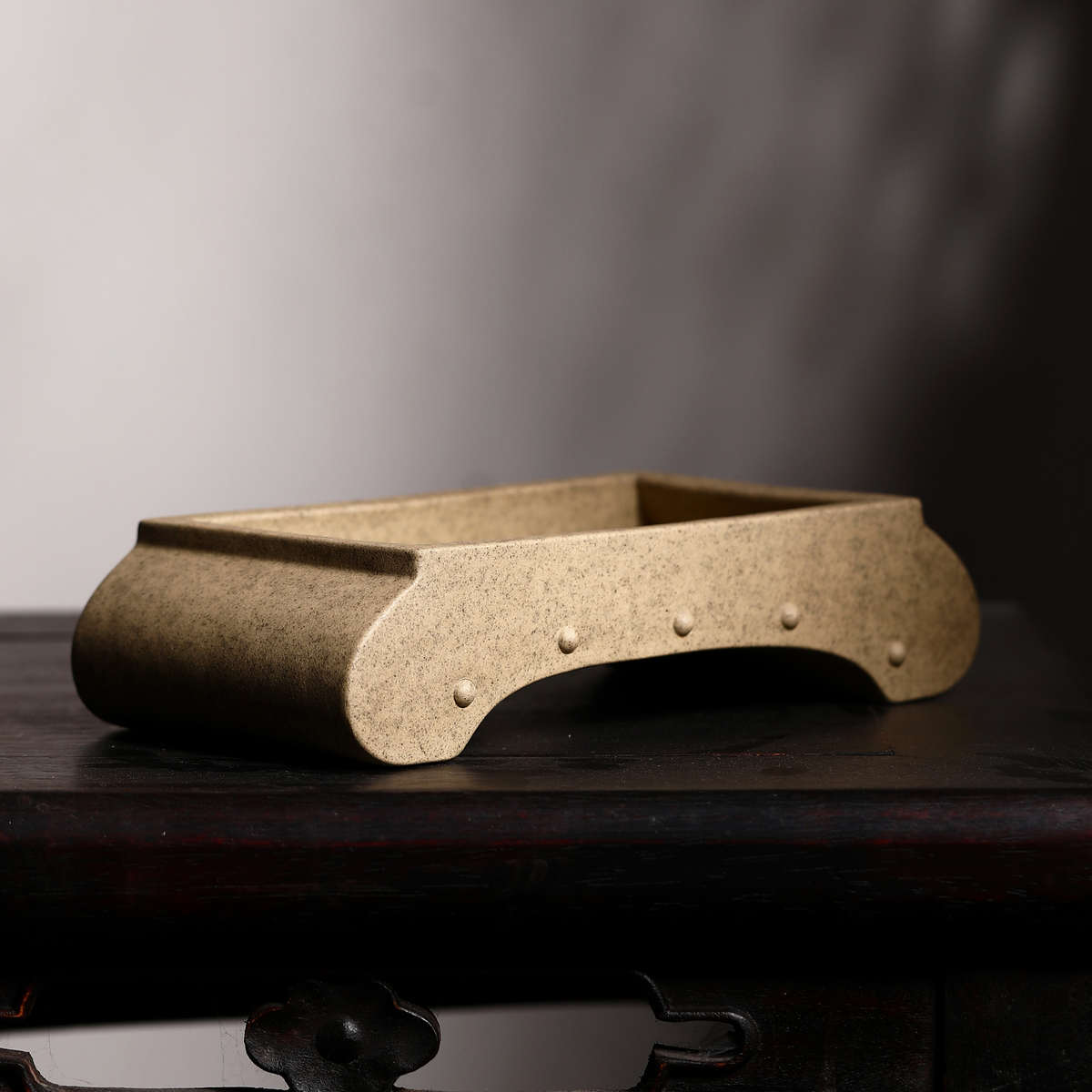 紫砂花盆案台几i座鼓丁段泥唯珍长方形盆景盆觅陶乡名家盆禅意