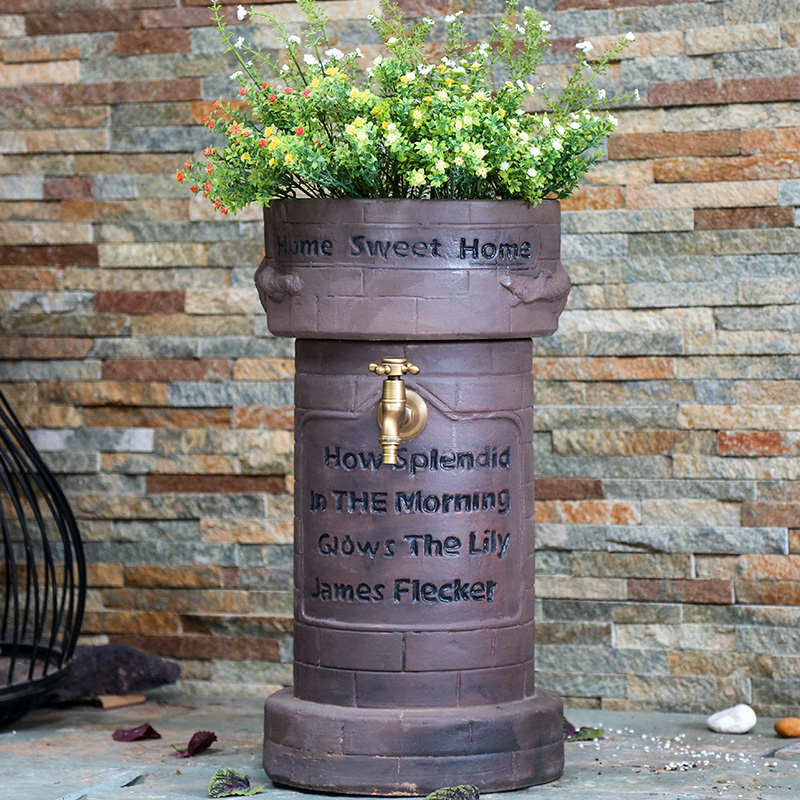 红陶景观流水花盆大陶罐盆景盆水栓新款K仿古花园庭院阳台落地摆