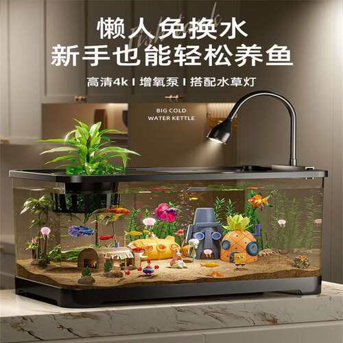 鱼缸生态水族箱塑料金鱼缸带盖透明客厅小型豪华造景桌面缸乌龟缸