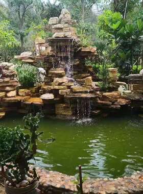 黄色千层石  灵璧石 园林景观流水假山庭院石料假山 施工 景观石