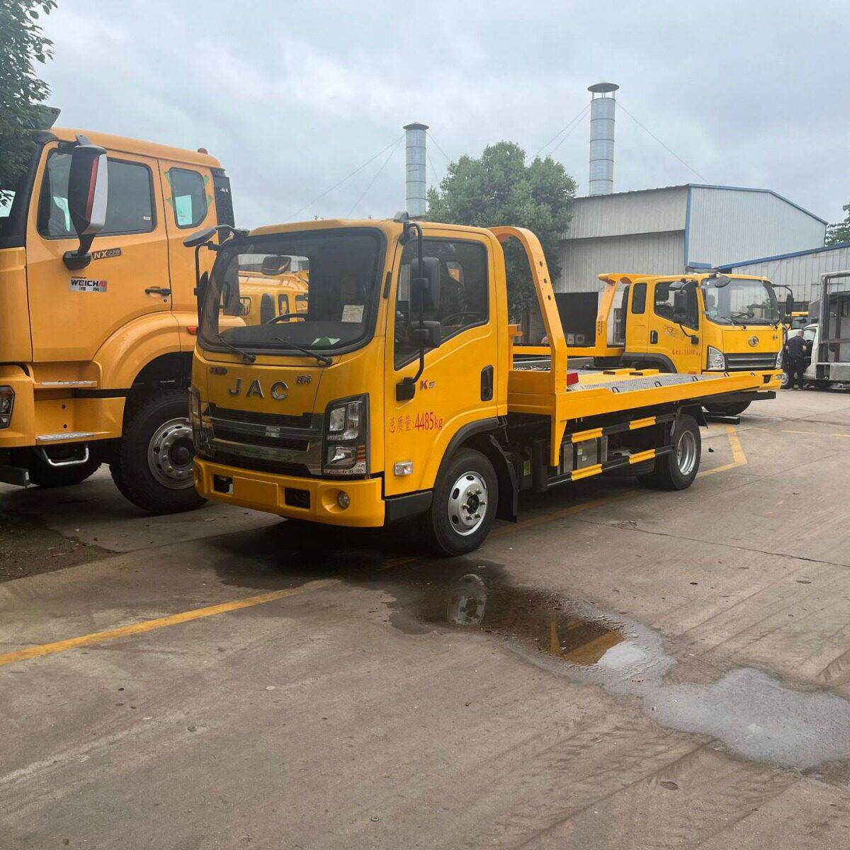 全落地骏铃K5一拖二平板清障车FLATBEDTRUCKWRECKER