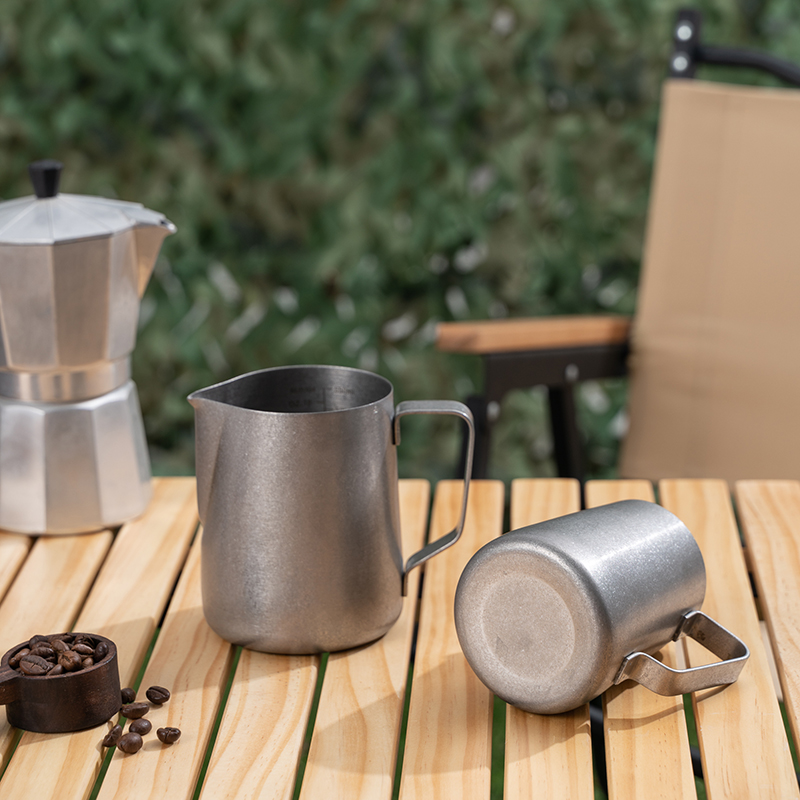 复古做旧304h不锈钢拉花杯拉花缸打奶缸内带刻度330ml550ml户外