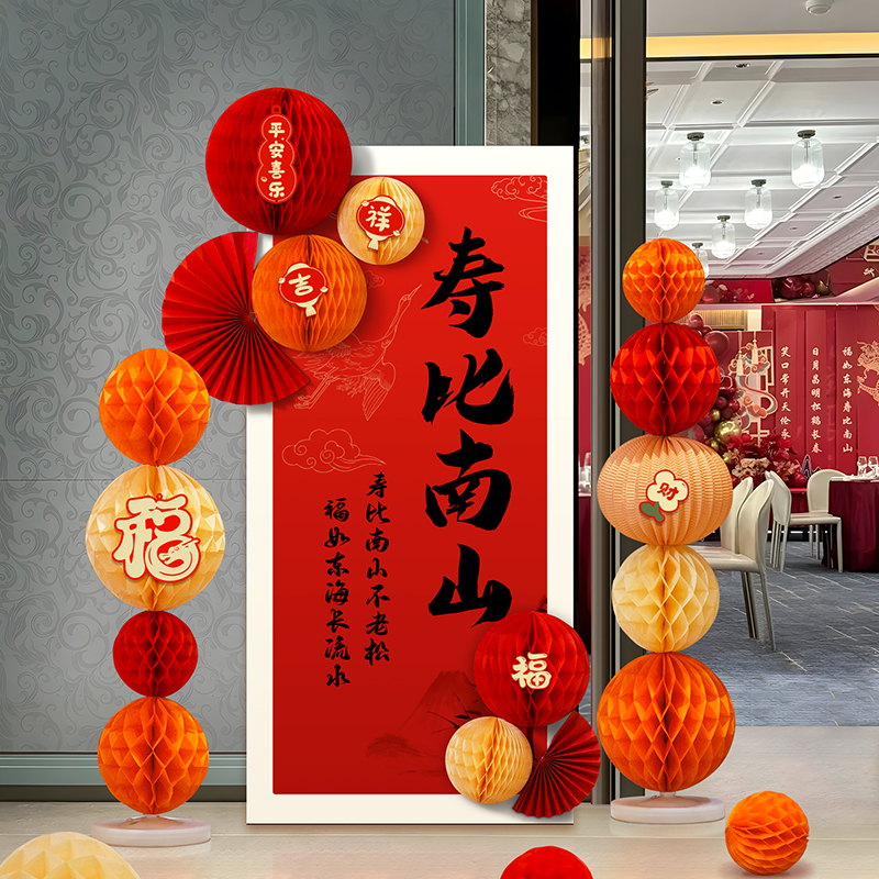 老人中式寿宴布置酒店装饰80w大寿60岁生日背景墙装扮定制KT板套