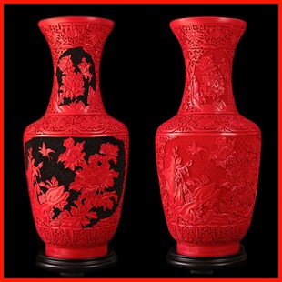 20寸大号扬州漆器红龙花瓶摆件脱胎剔红漆雕特产单位礼品特色礼物