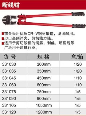 耐世钢筋断线钳大剪子331030  331045 331060 331090 331120