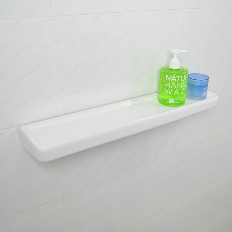 欧式卫生间镜子置物架壁挂浴室陶C瓷简约化妆台打孔挂架单层收纳