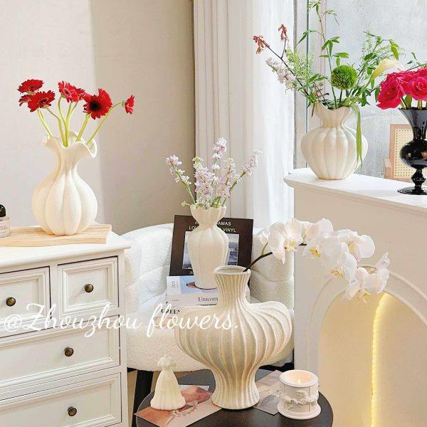 法式复古奶白色陶瓷花瓶摆件客厅插花高级感轻奢侘寂风餐桌装饰品,家居饰品,花瓶,淘宝优惠券,粉丝福利购,淘宝优惠卷
