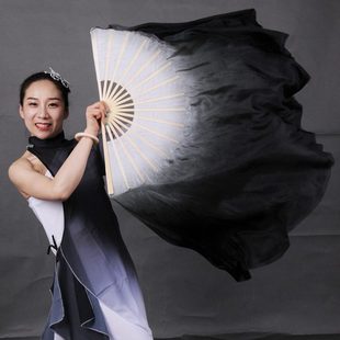 书简舞水墨书韵古典舞扇真丝白黑渐变色舞蹈跳舞扇加长扇子舞双面