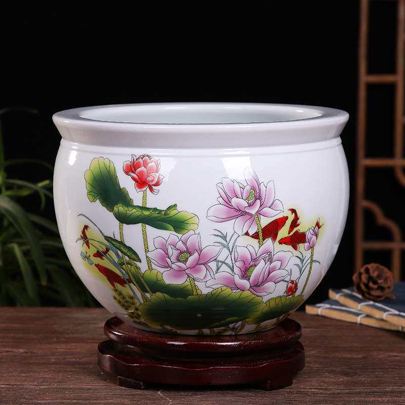 花盆水缸种铁树发财树花盆庭院特大陶瓷缸睡莲花盆青花瓷碗莲荷花