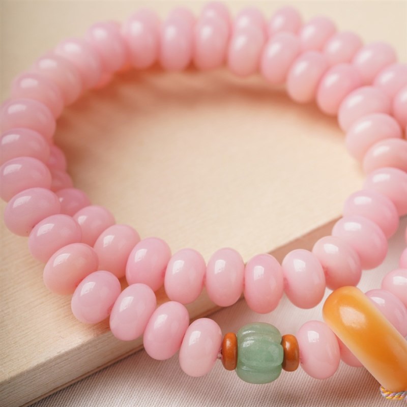 奶油粉菩提根手串精致算盘珠v双圈手持绕指柔文玩佛珠手链工厂