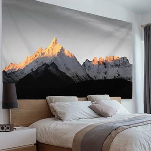 日照金山背景布卧室床头墙面装饰挂毯梅里雪山挂布网红墙布免打孔