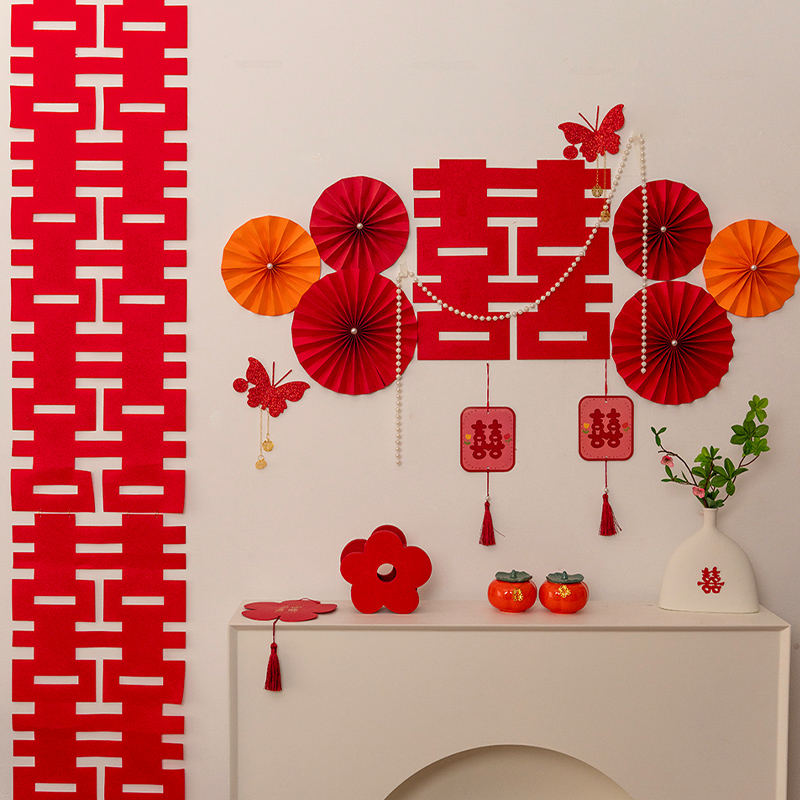 糊涂娘娘结婚婚房装饰男女方新房卧室客厅喜O字新娘晨袍背景墙布