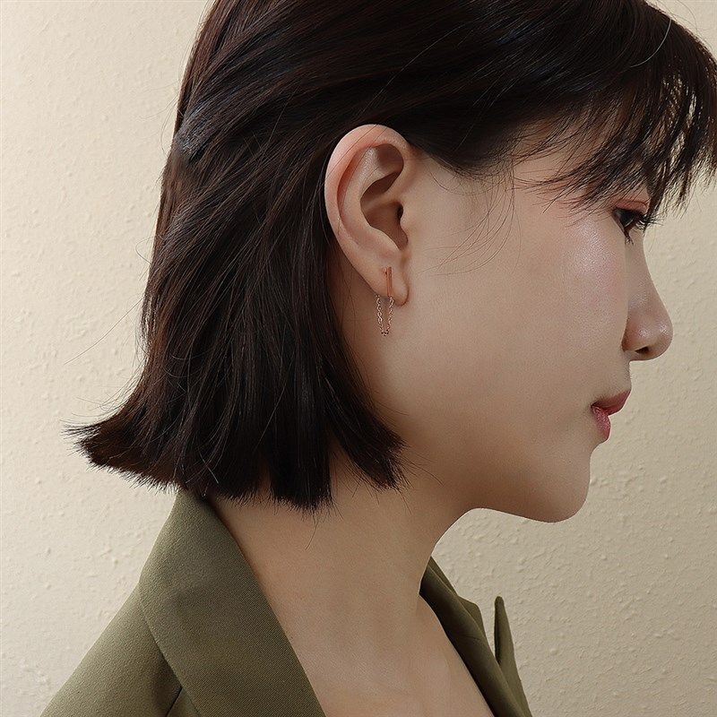 ins简约气质冷淡风长条链条流苏耳环小I饰品钛钢材质耳钉 F266