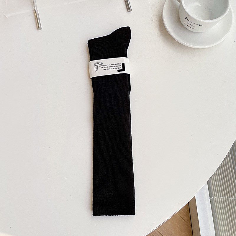 秋冬季小腿袜子女长袜JK及膝袜竖条显瘦中筒N棉袜黑白色外穿堆堆