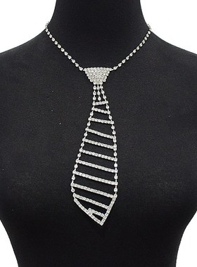 欧美跨境热销镶钻项饰女s个性夸张设计感水钻领带潮流水晶项链饰