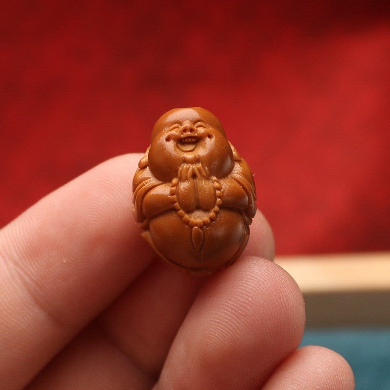 单籽橄榄核雕刻百态开心弥勒头笑佛单颗钥匙扣P文玩礼物顶珠配饰